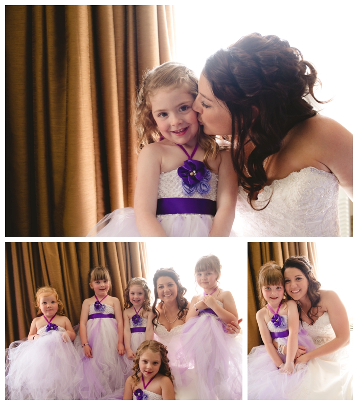 photo of bride with five flower girls on wedding day