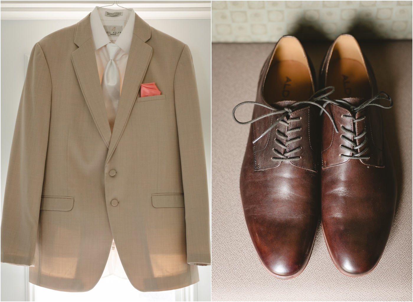 photo of groom's tan suit and leather shoes