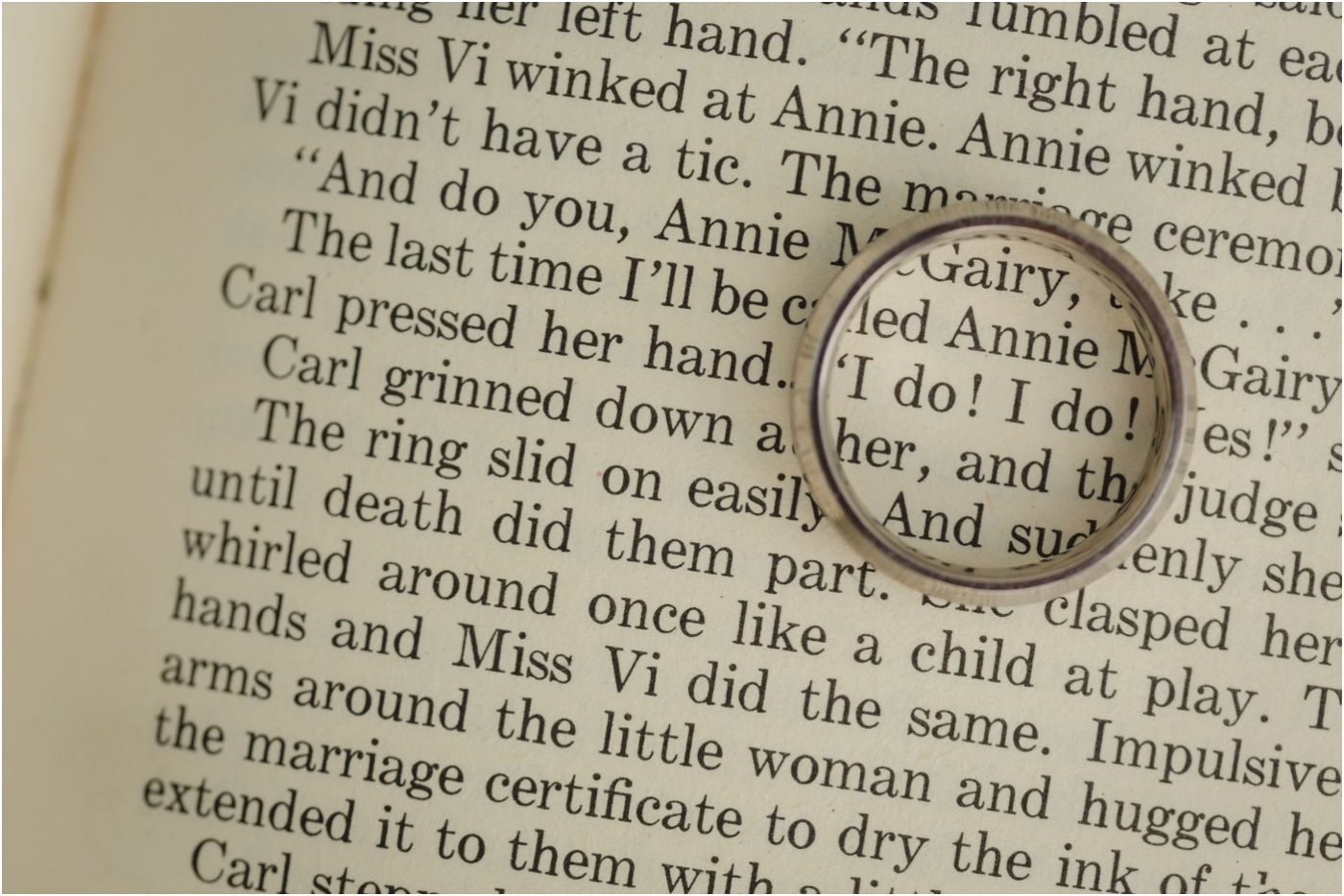 photo of a wedding ring circling the words i do i do