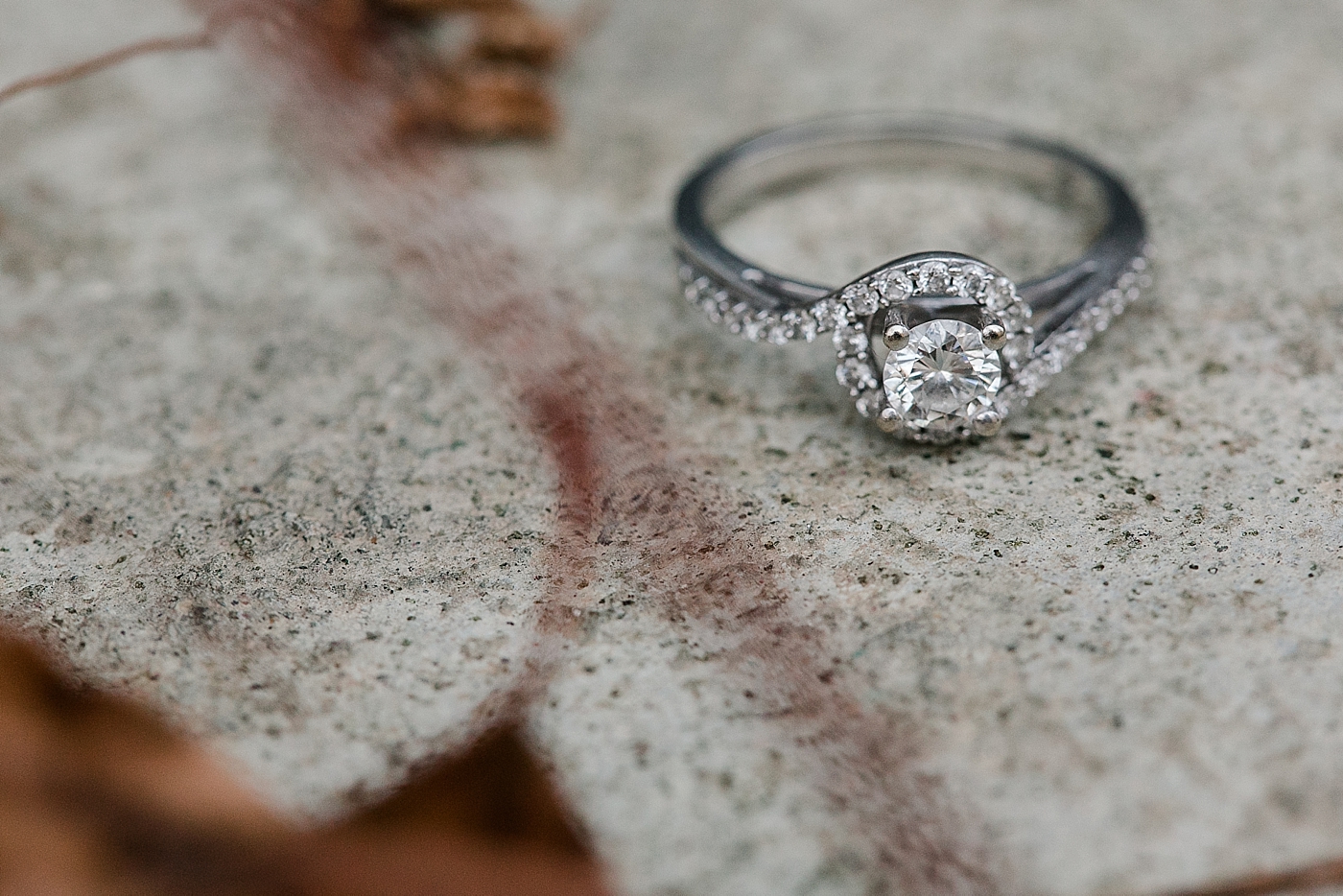 Diamond ring with fall leaves