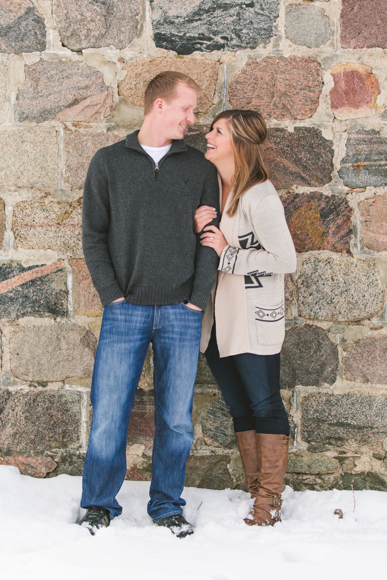 Fun Snowy Old Stone Country School Winter Engagement Photos Redvers SK