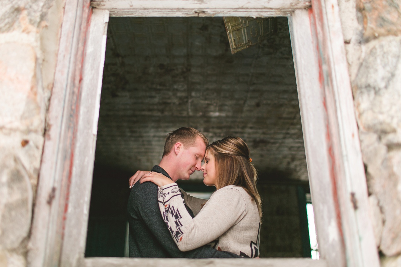 Romantic Old Stone Country School Winter Engagement Photos Redvers SK