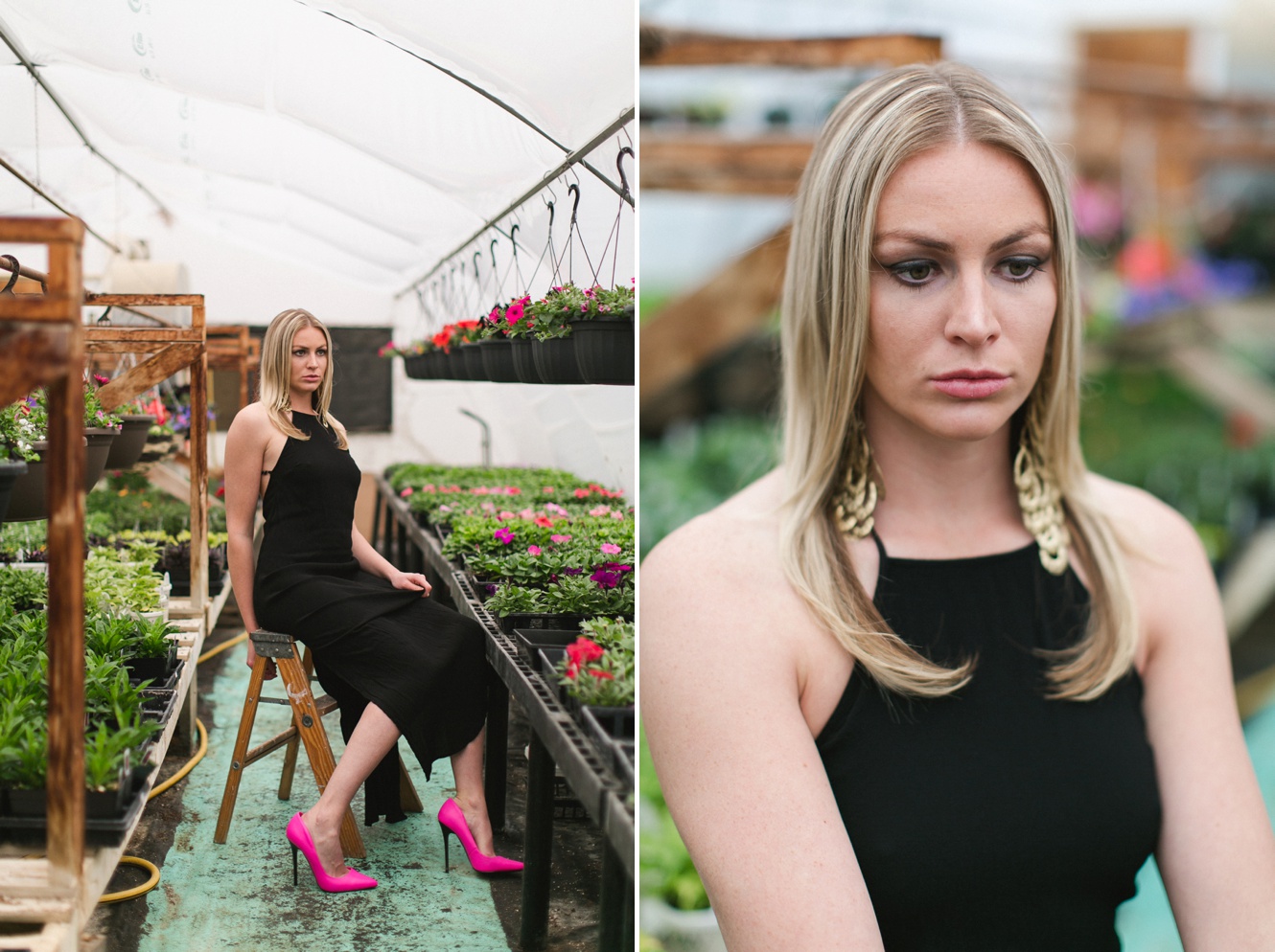 Yves Saint Laurent inspired fashion photo shoot in greenhouse