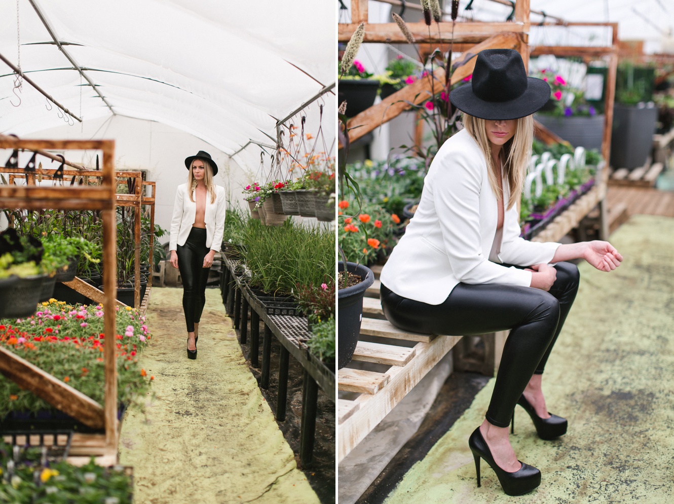 givenchy and yves saint laurent inspired fashion photo shoot in greenhouse