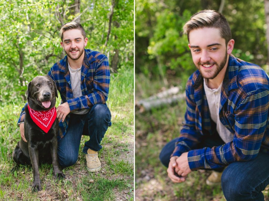 A young man and his dog graduation photo