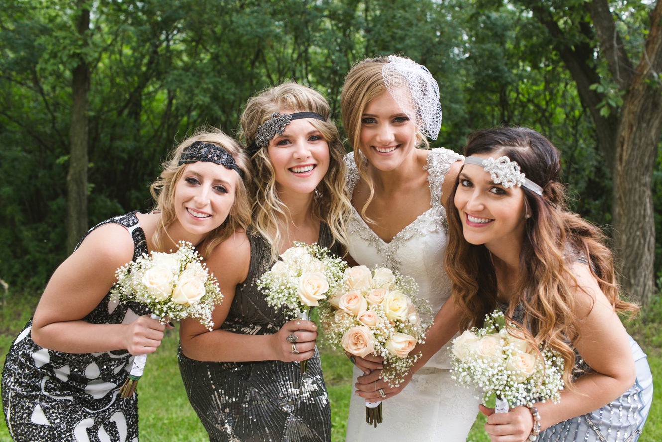 bridesmaids dressed in sparkle flapper dresses