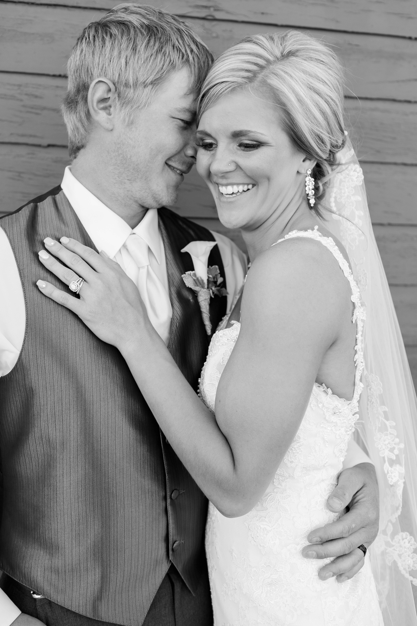 black and white photo of bride and groom photo