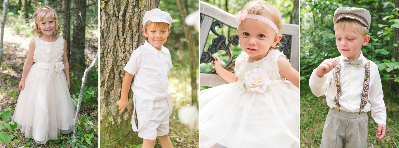 ring bearer and flower girls at outdoor wedding photo