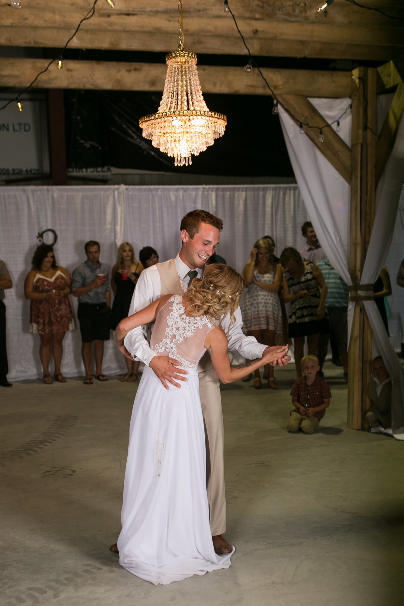 wedding dance with chandelier 