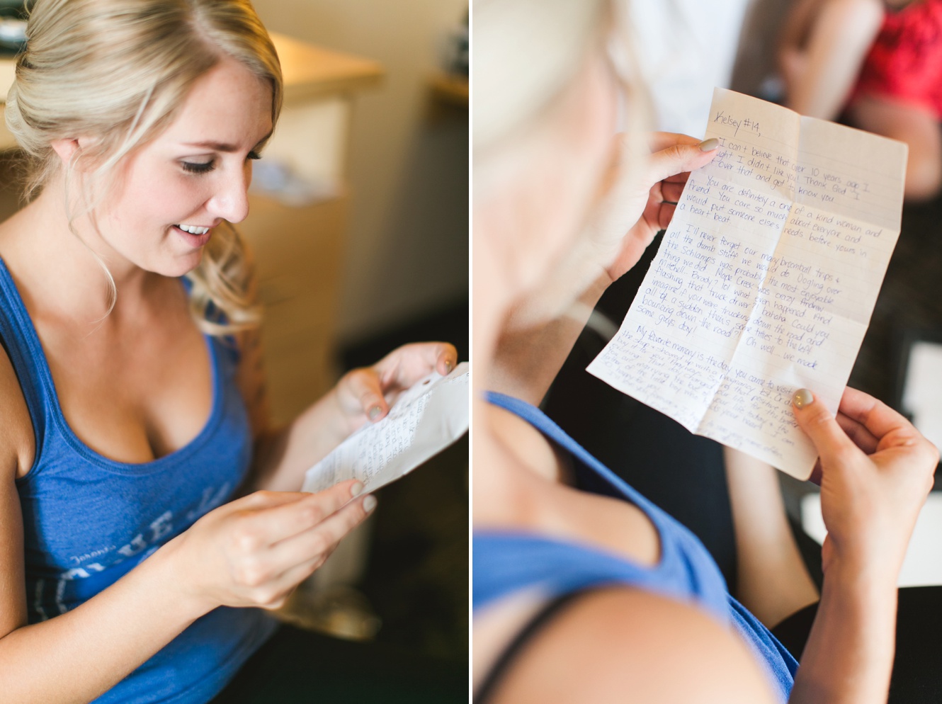Bridesmaids write notes to bride on the morning of wedding photo
