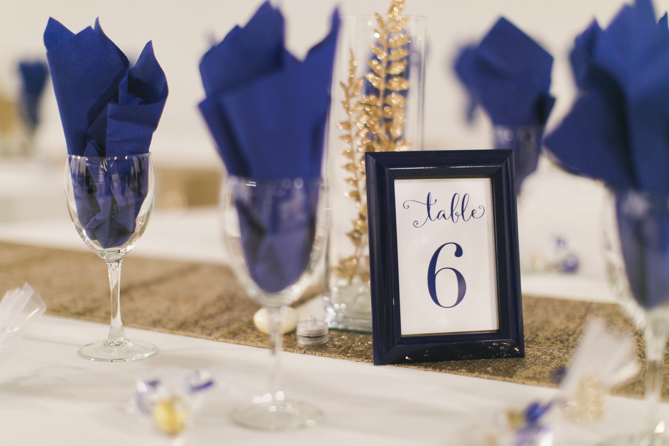 wedding table numbers navy and gold photo