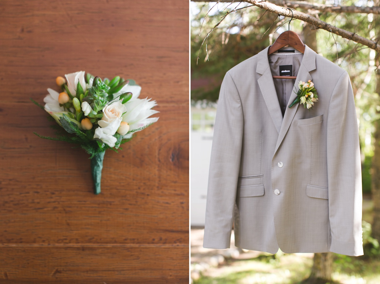 groom's boutonniere and grey jacket photo