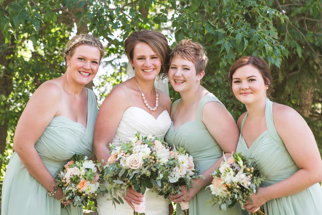 bridesmaids in sage colored gowns photo, unique colors for rustic wedding 