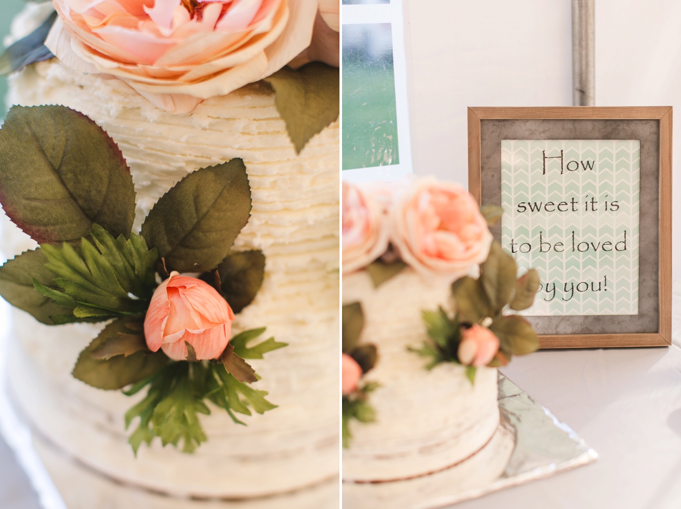 wedding cake with peach flowers photo