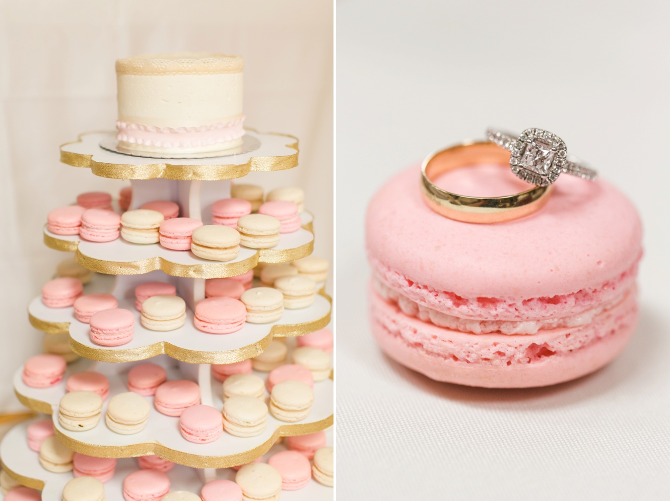 Le Macaron wedding cake and diamond ring photo