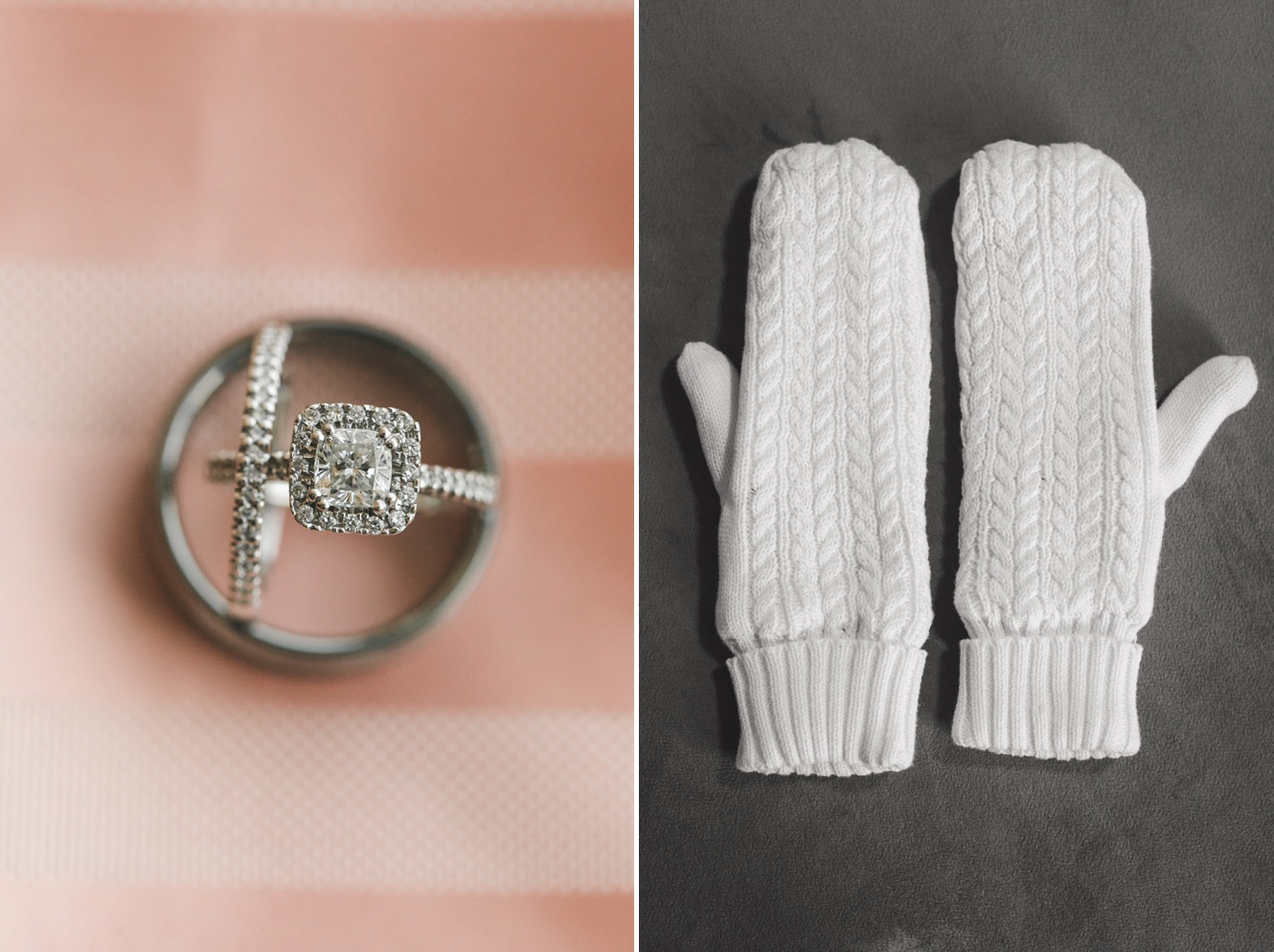 ring shot and mittens winter wedding photo