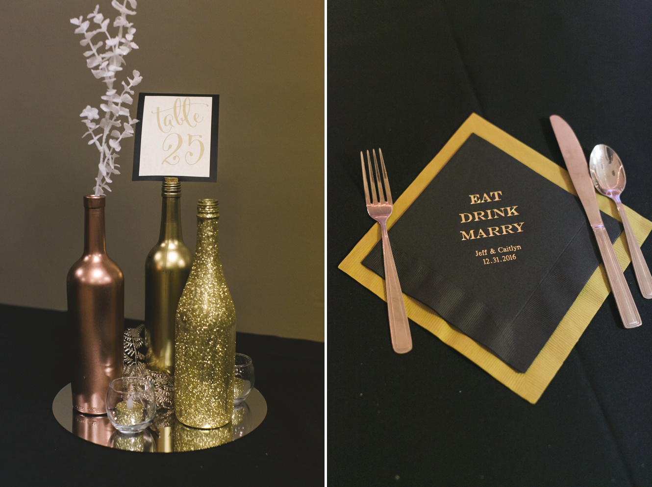 glitter and rose gold new years wedding photo