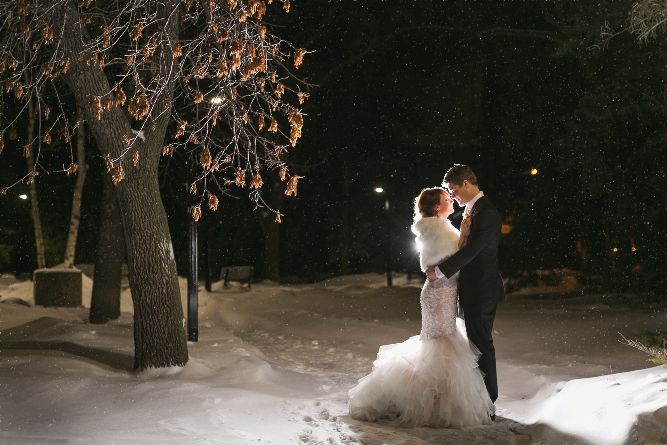Romantic New Years Eve Wedding in Saskatchewan night photo snow