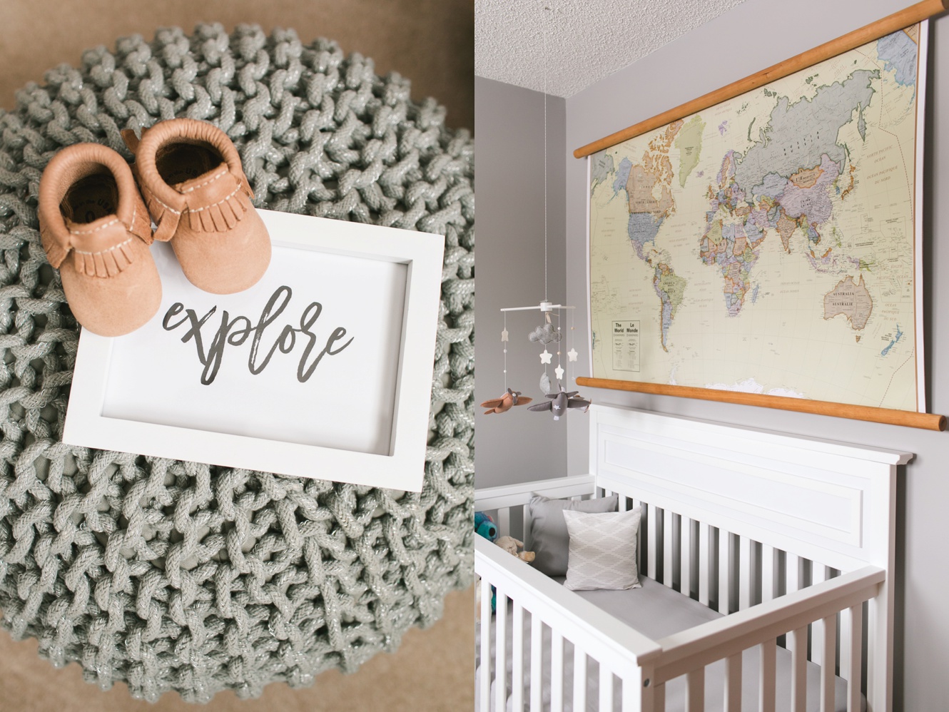 world map newborn baby boy nursery inspiration photo