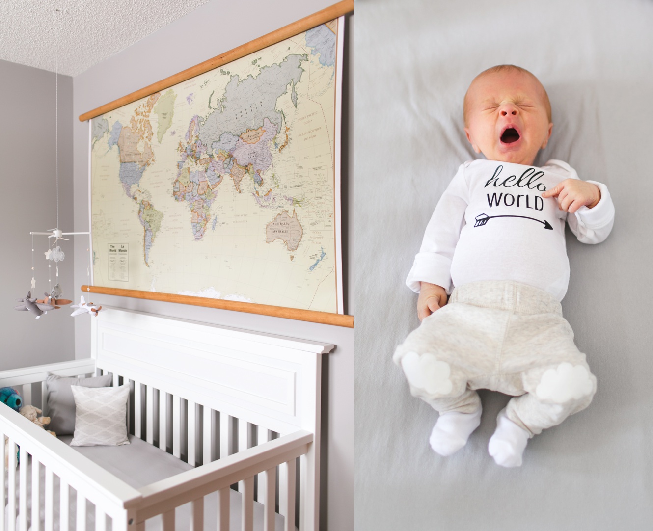 hello world sleeper and adventure map themed nursery photo