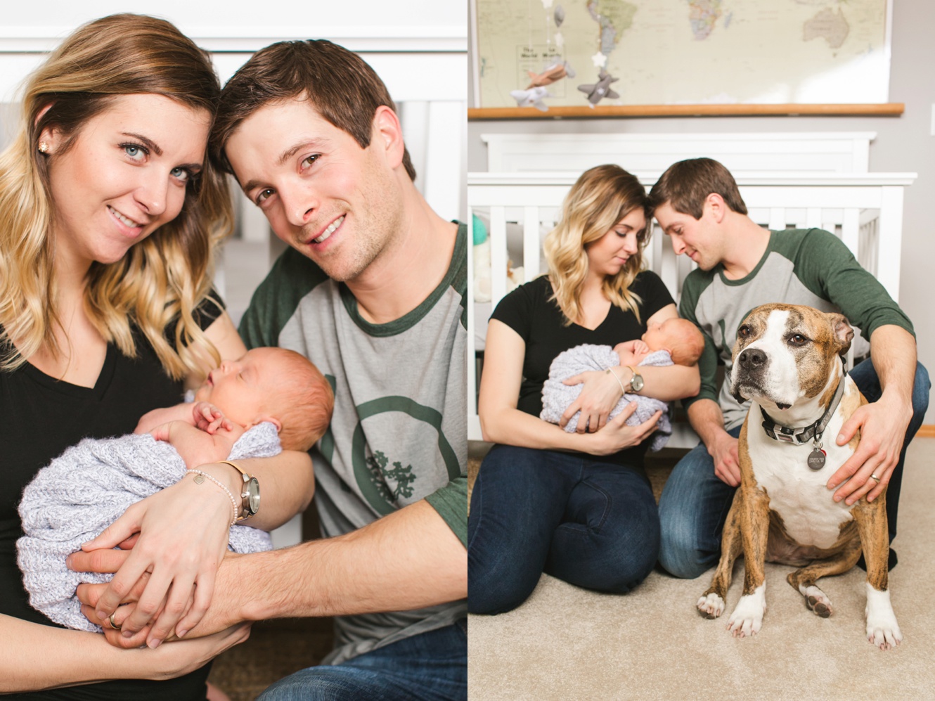 In Home Baby Boy Newborn Session with dog photo