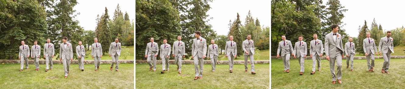 Elegant Autumn Kenosee Lake Wedding groomsmen in grey suits photo