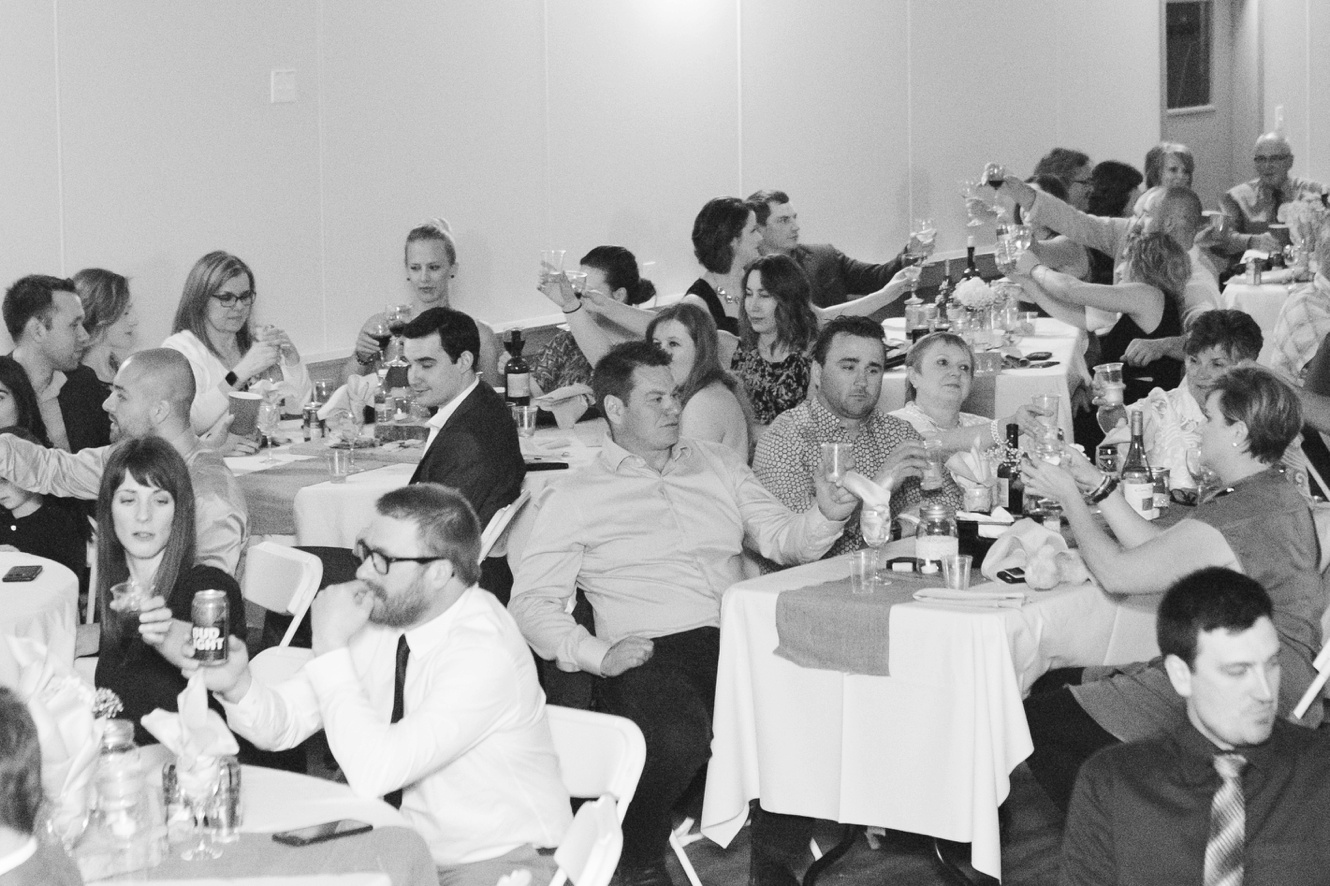 Black and white wedding reception photo