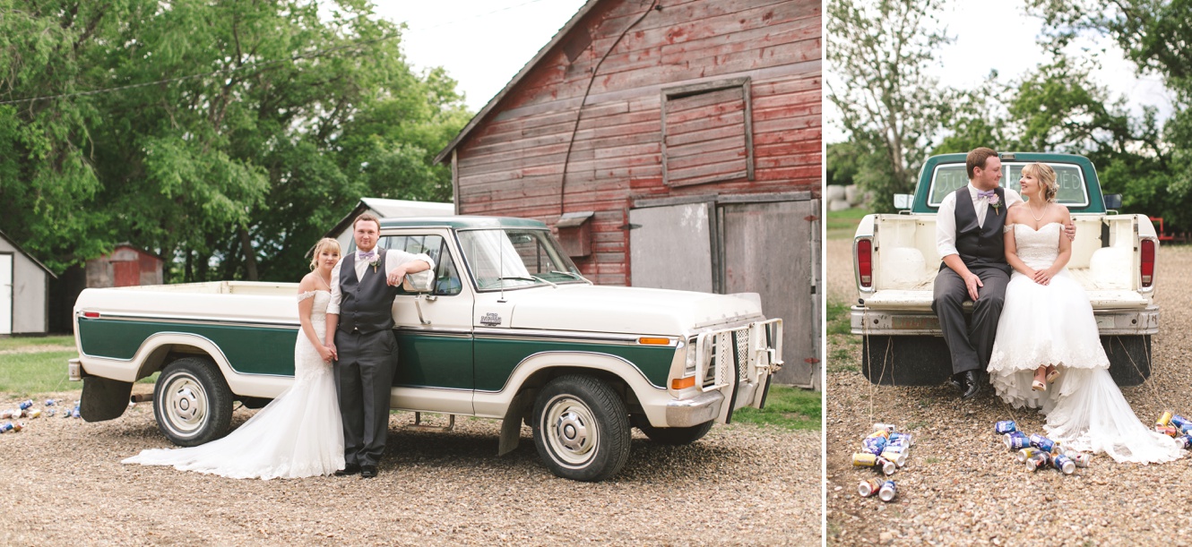 vintage truck with bride and groom photo