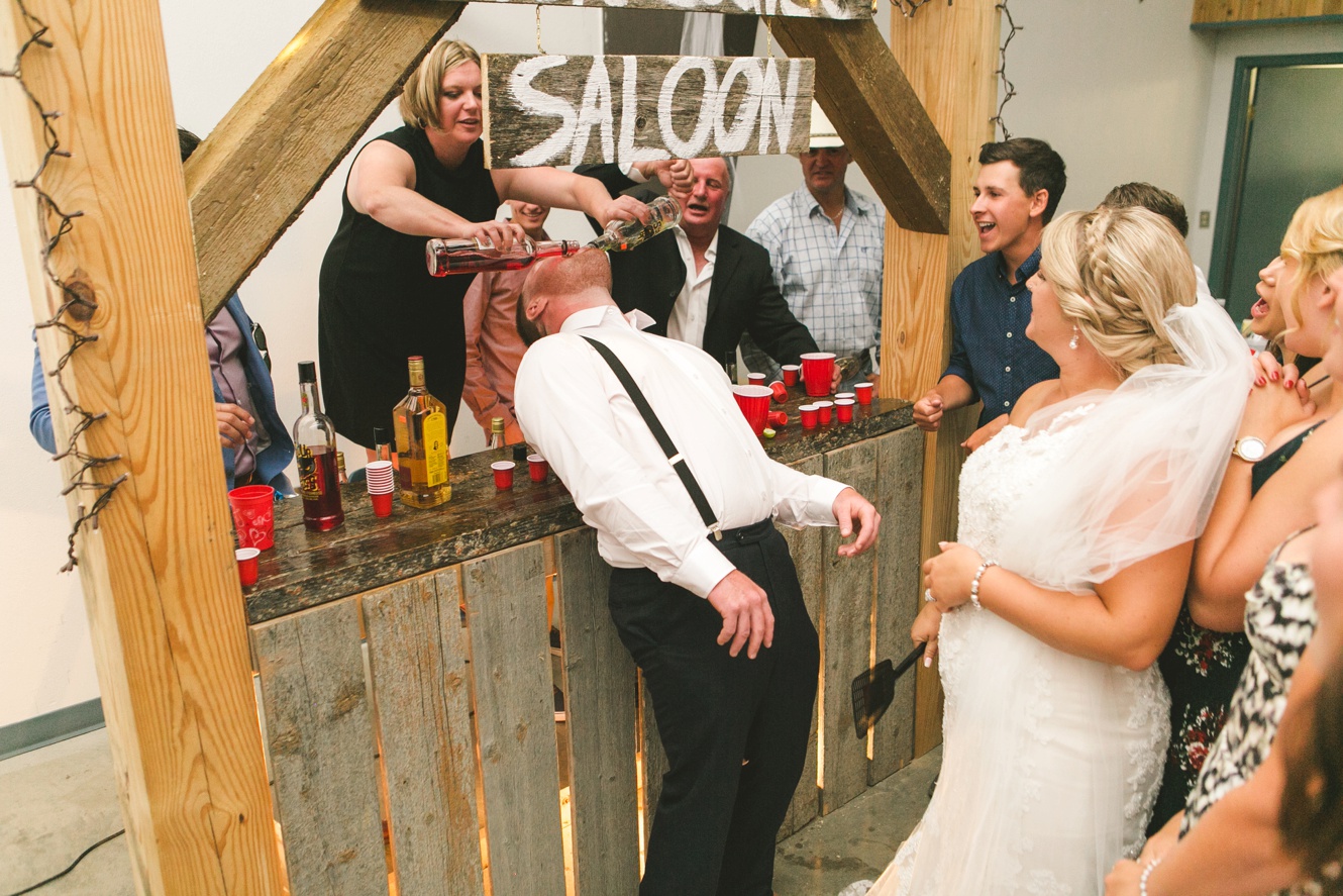 Country wedding shooter bar photo