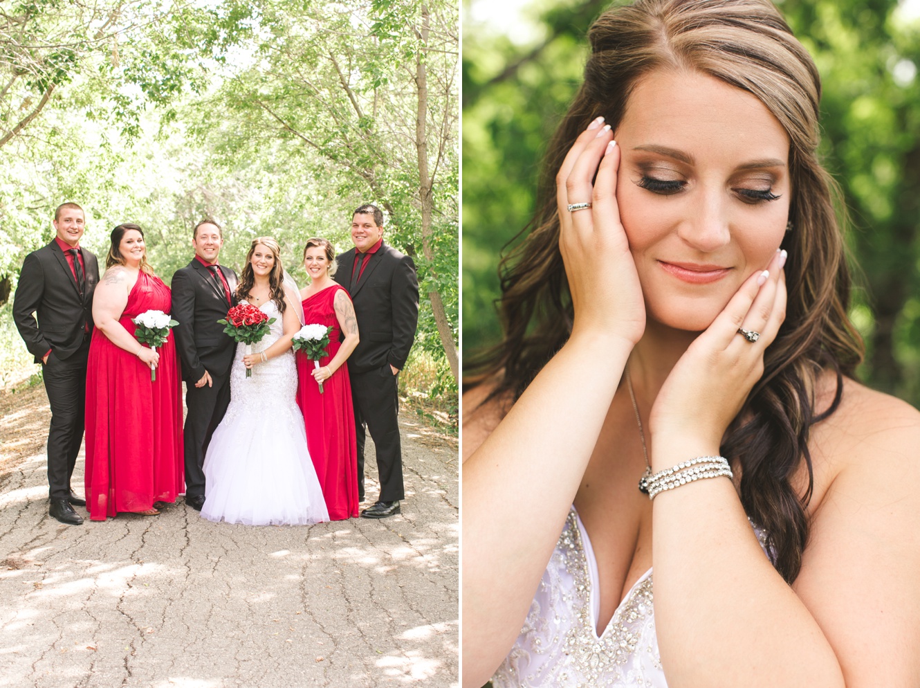 Cranberry red and black wedding photo
