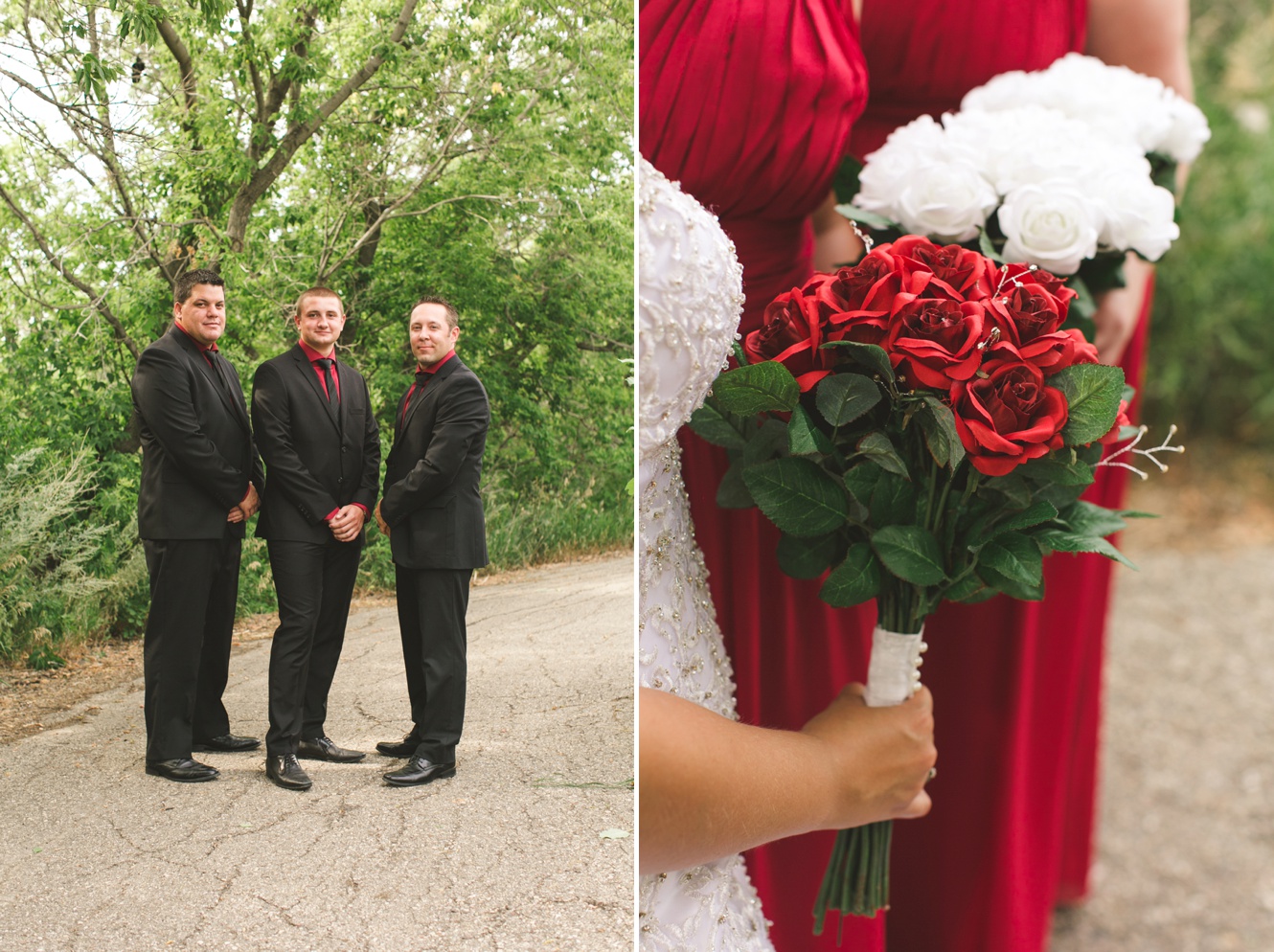 cherry red and black canada day wedding photo