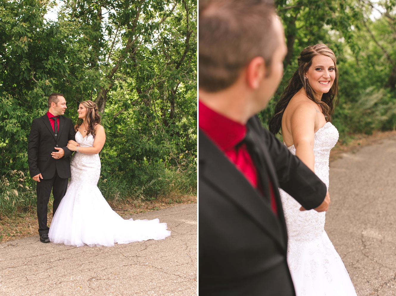 Black and cherry red summer wedding photo