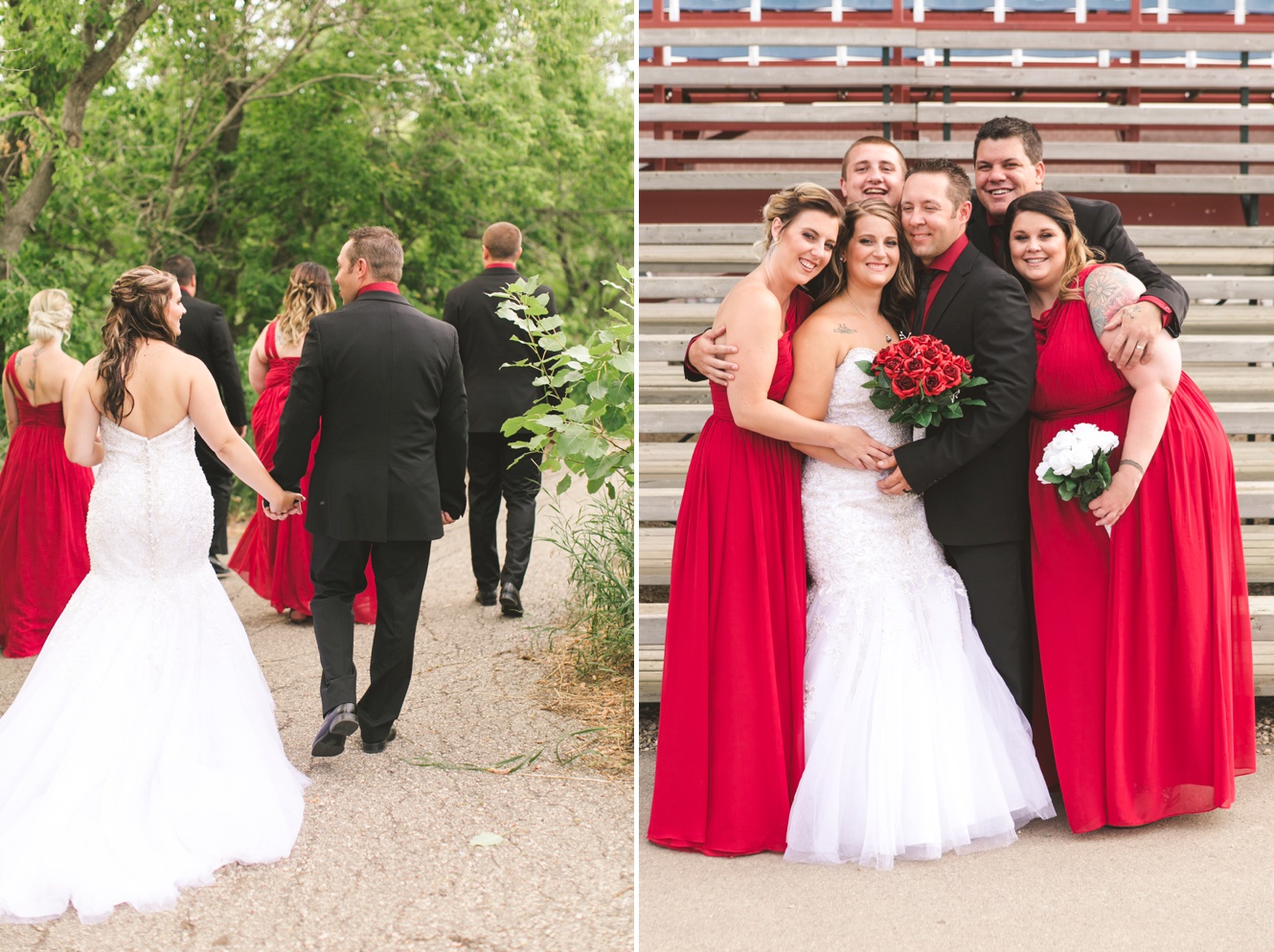 Cherry red wedding bridal party photo