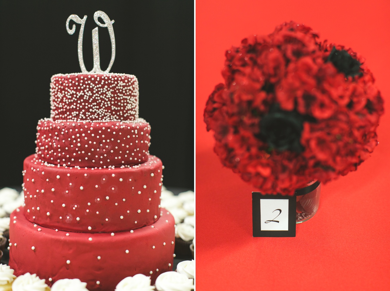 Red and black wedding details photo