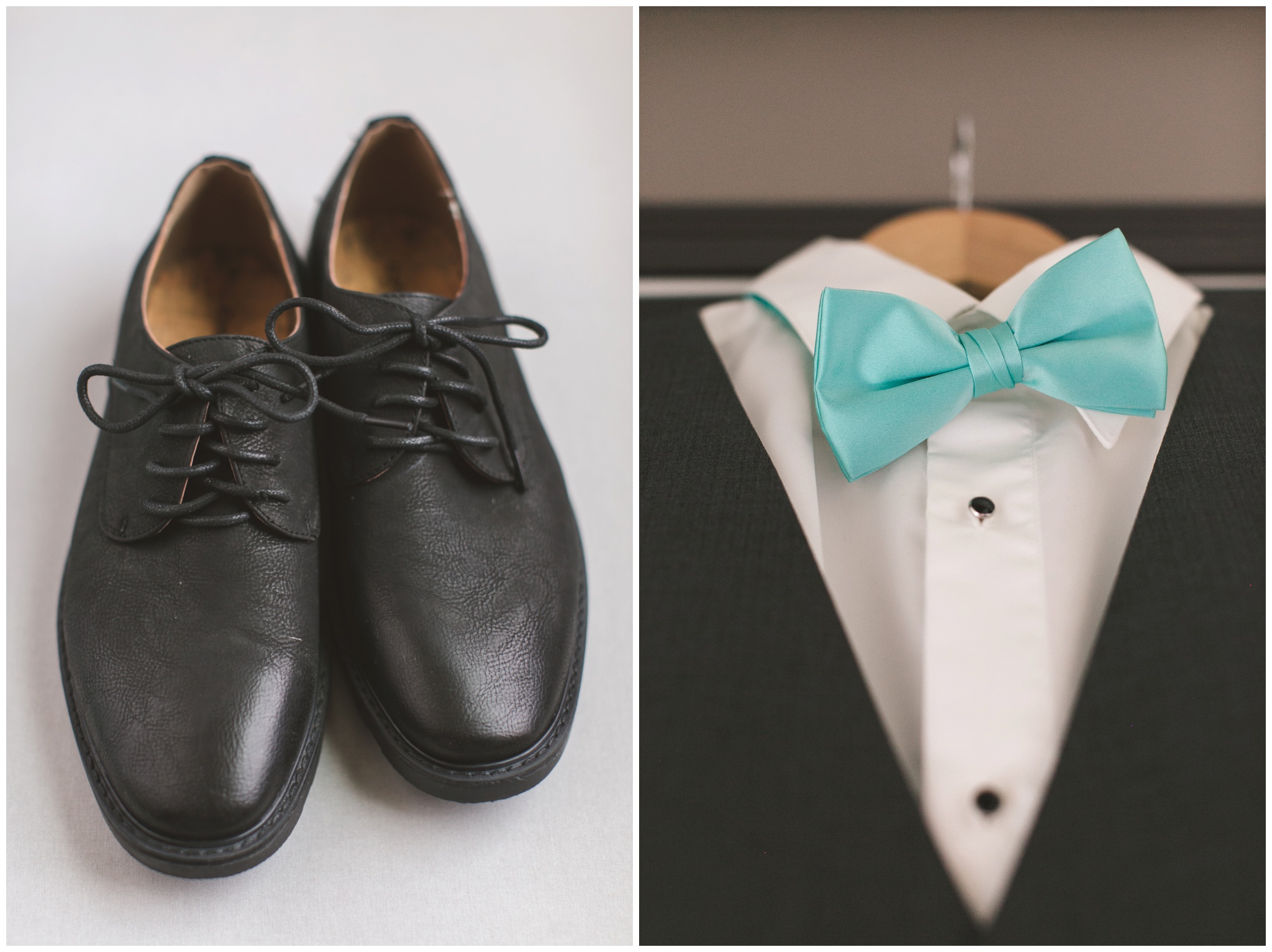 Grey shoes and tiffany blue bow tie photo