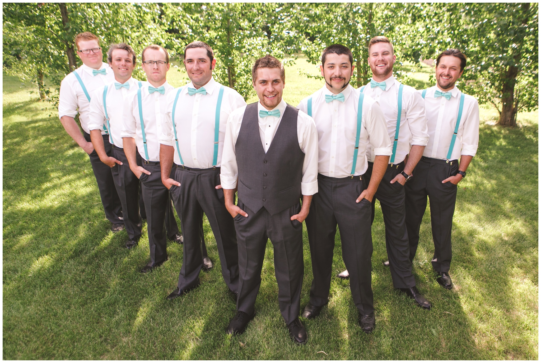 Groom and groomsmen in tiffany blue bowties photo