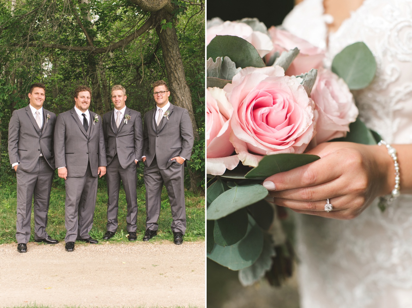 grey and pink wedding photo