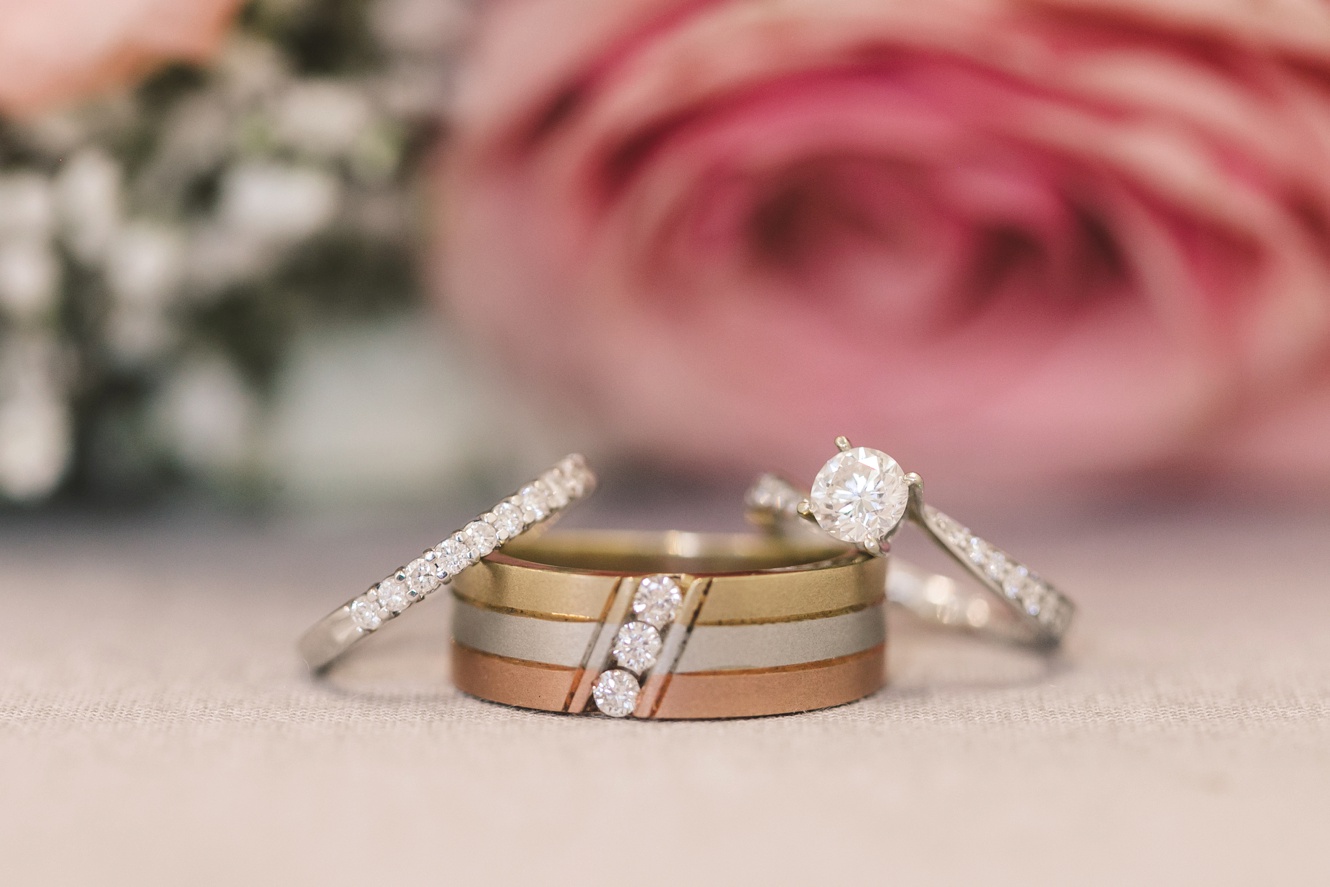 Gold silver and bronze wedding band photo