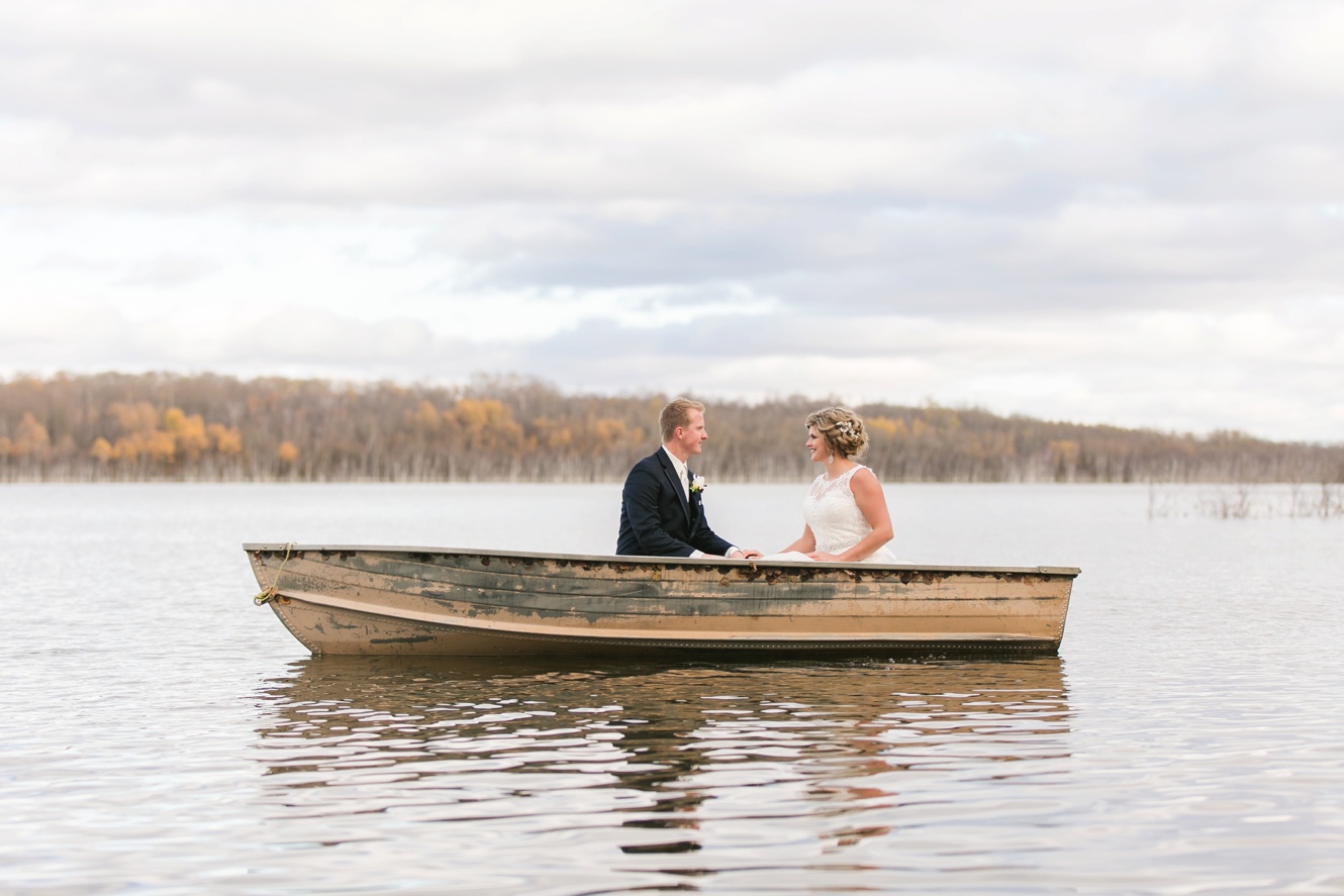 bride and groom canoe photo