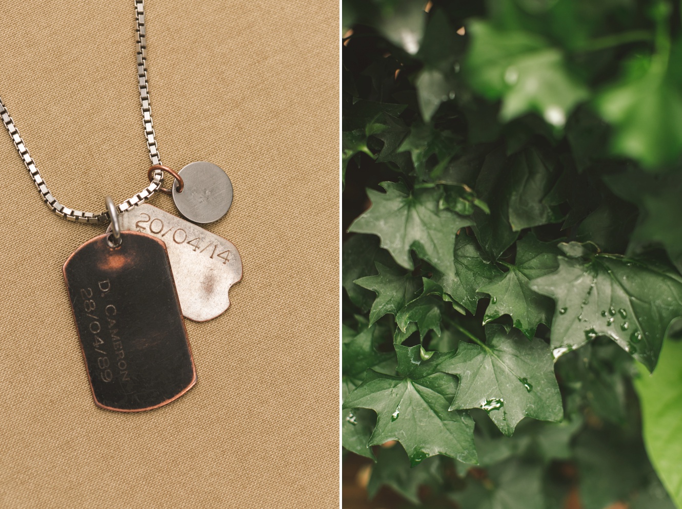 Dog tags worn by the Groom with date they met photo