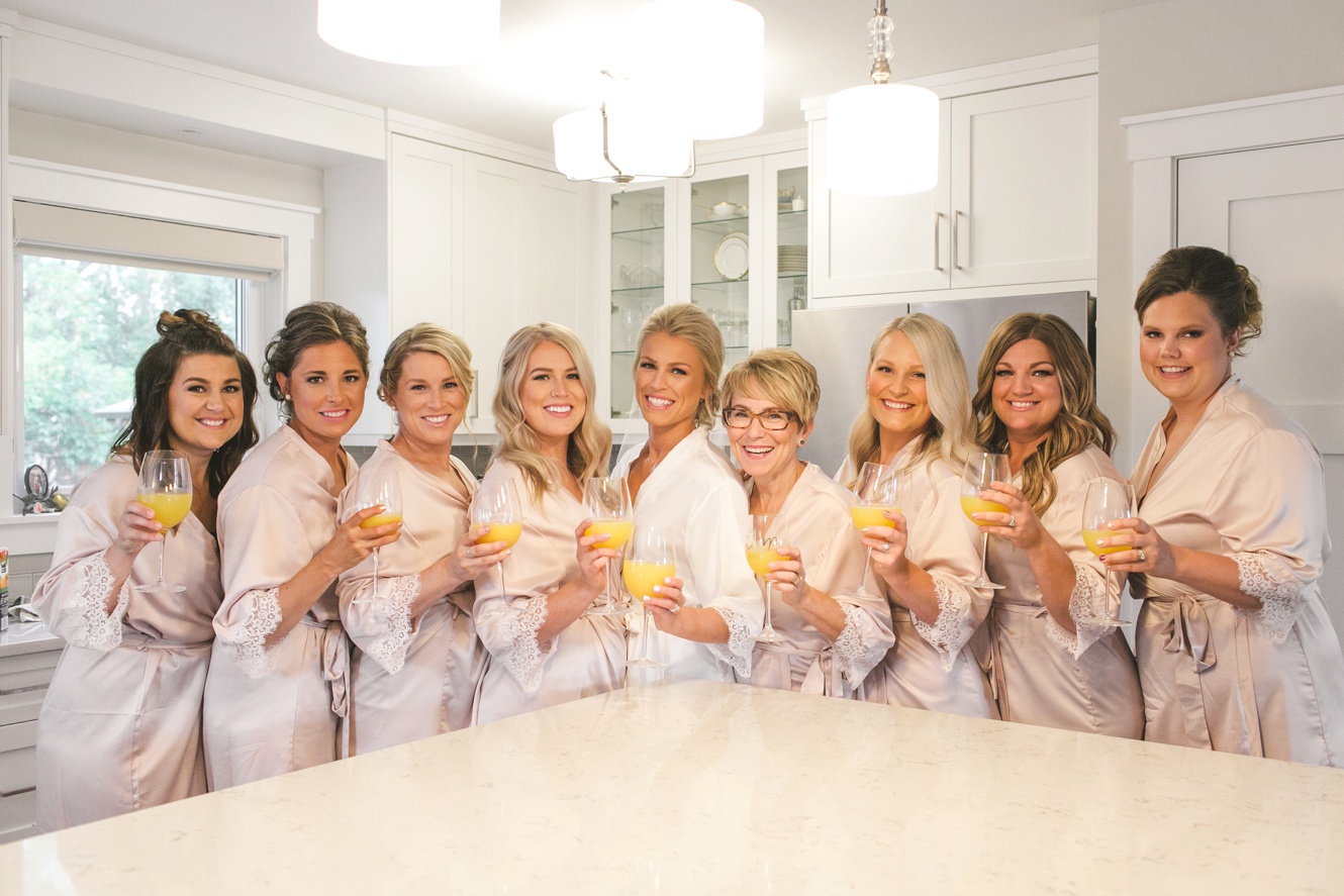 Bridesmaids in robes before ceremony portrait