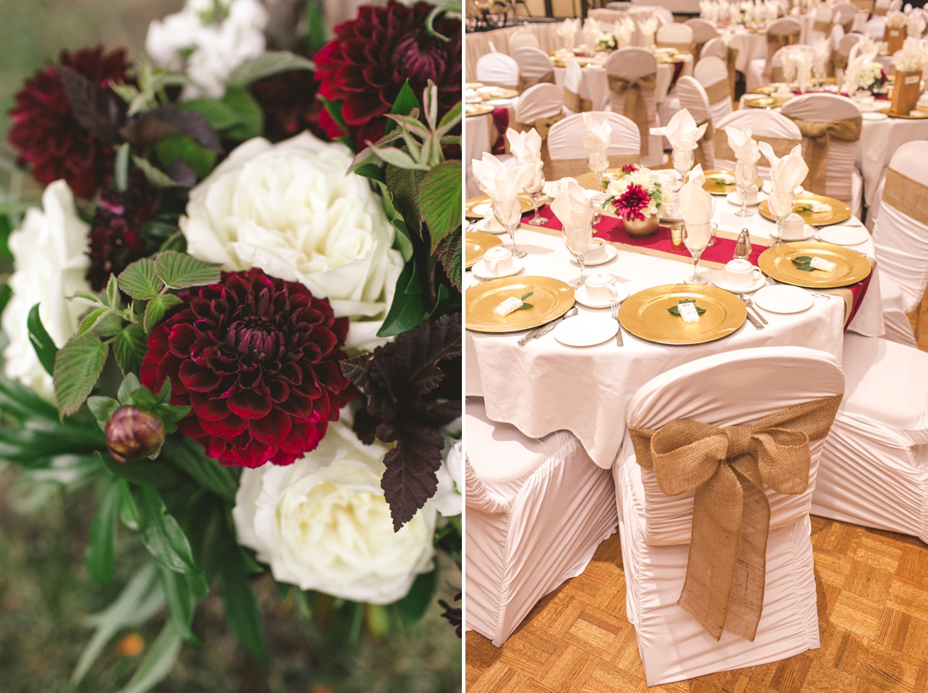 Table scape in gold and burgundy 