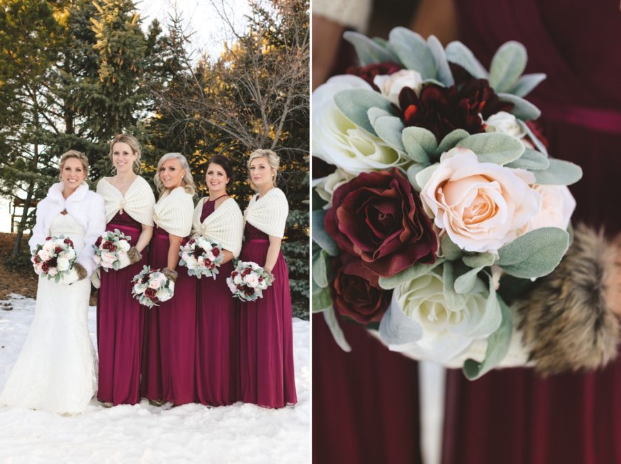 Burgundy winter wedding photo