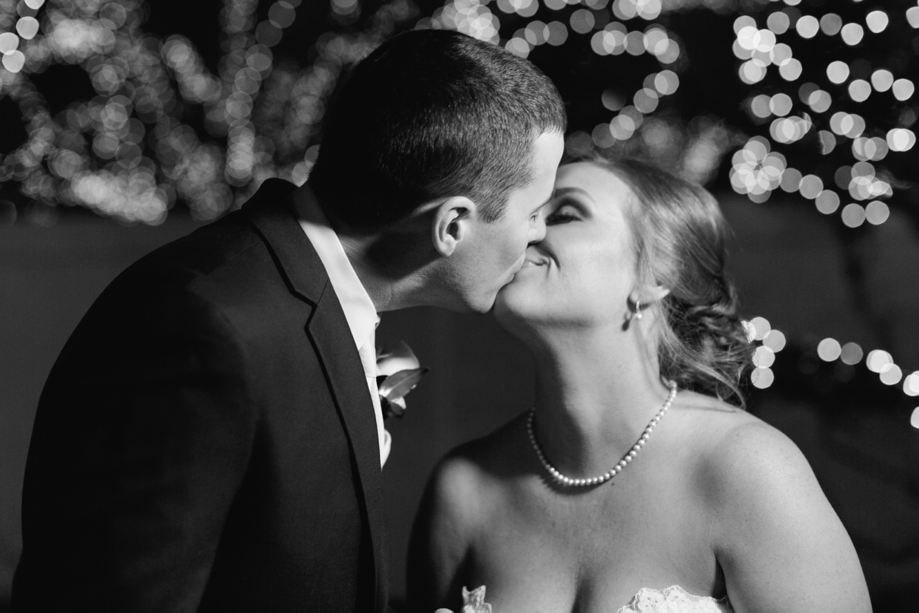 Black and white bride and groom photo
