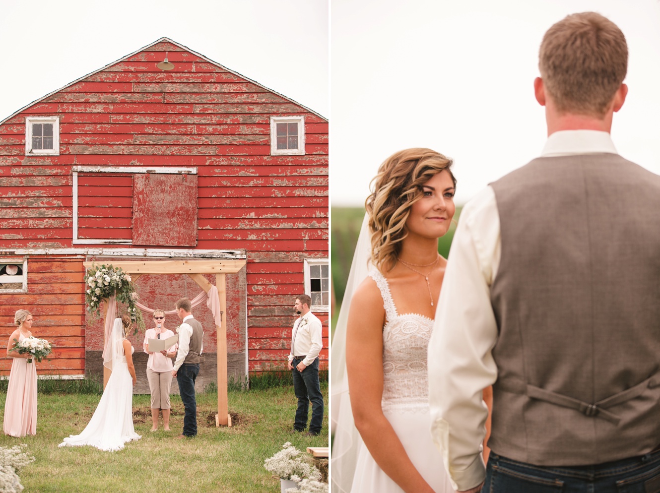 Red barn wedding photo