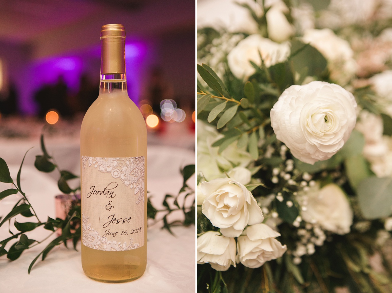 Custom wedding wine and neutral florals photo