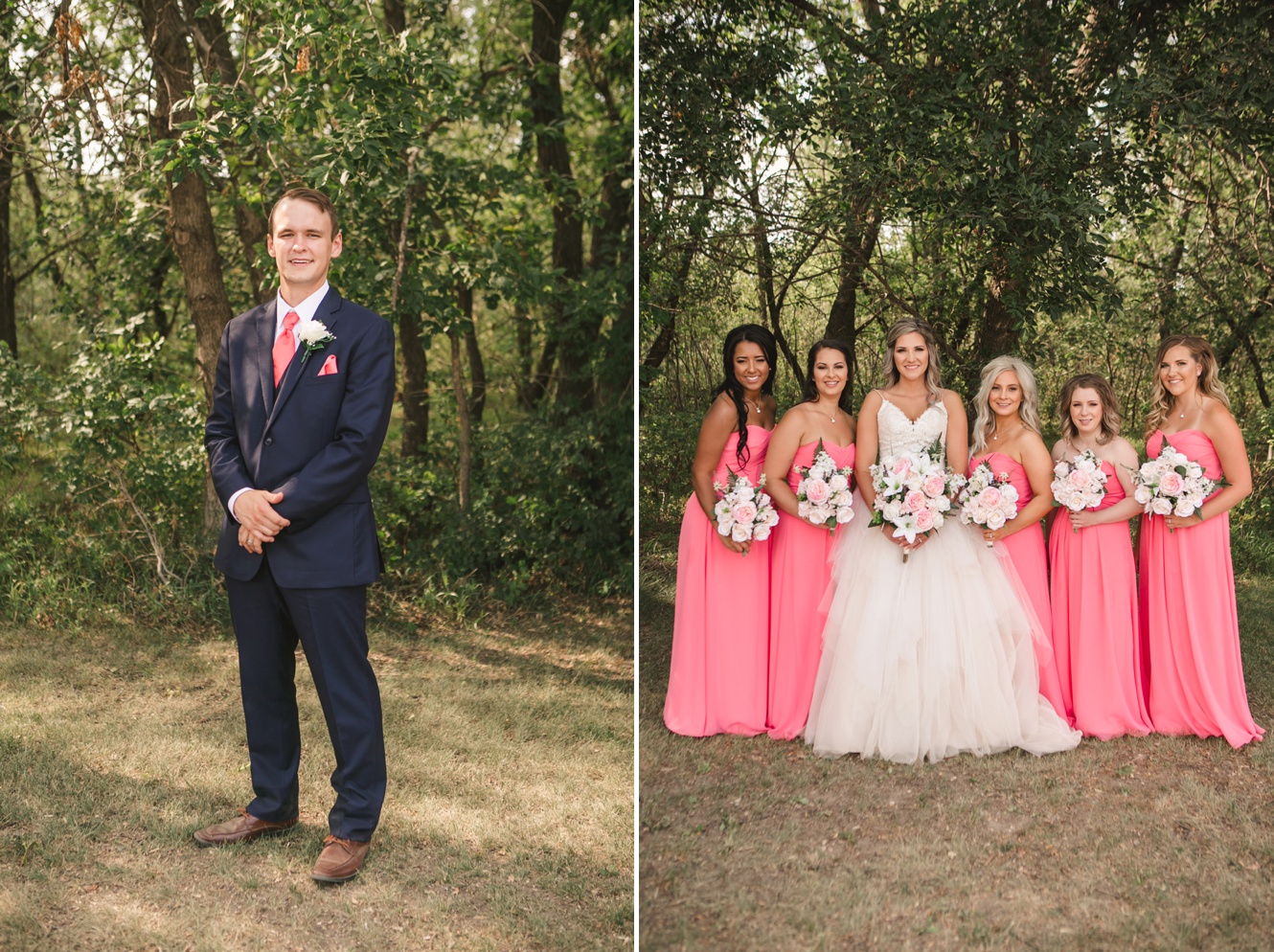 Navy and coral summer wedding photo