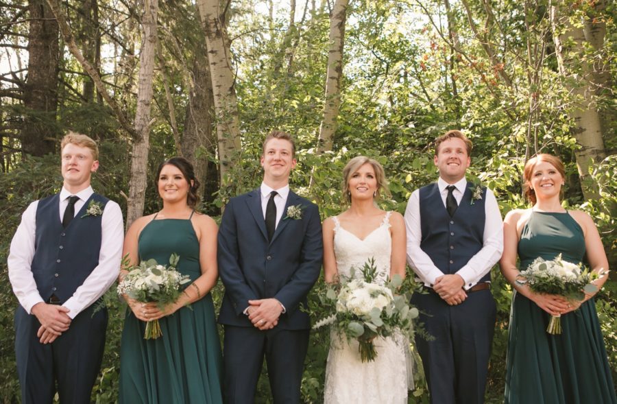 Evergreen and navy wedding photo