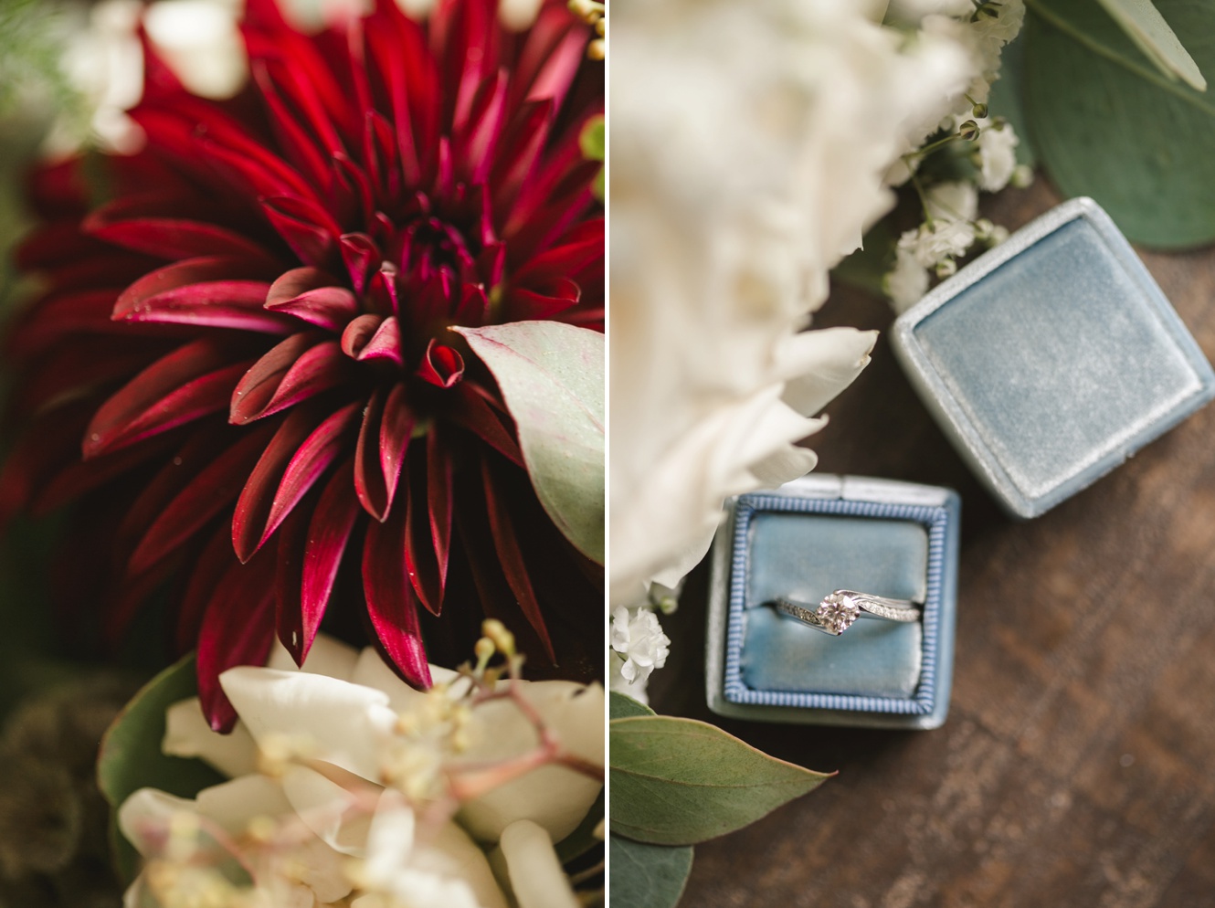 Pastel blue velvet ring box wedding photo