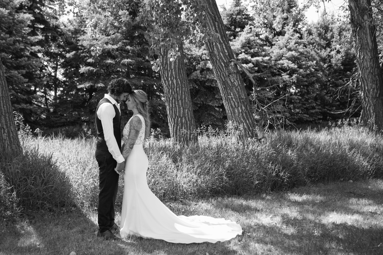 intimate black and white bride and groom portrait